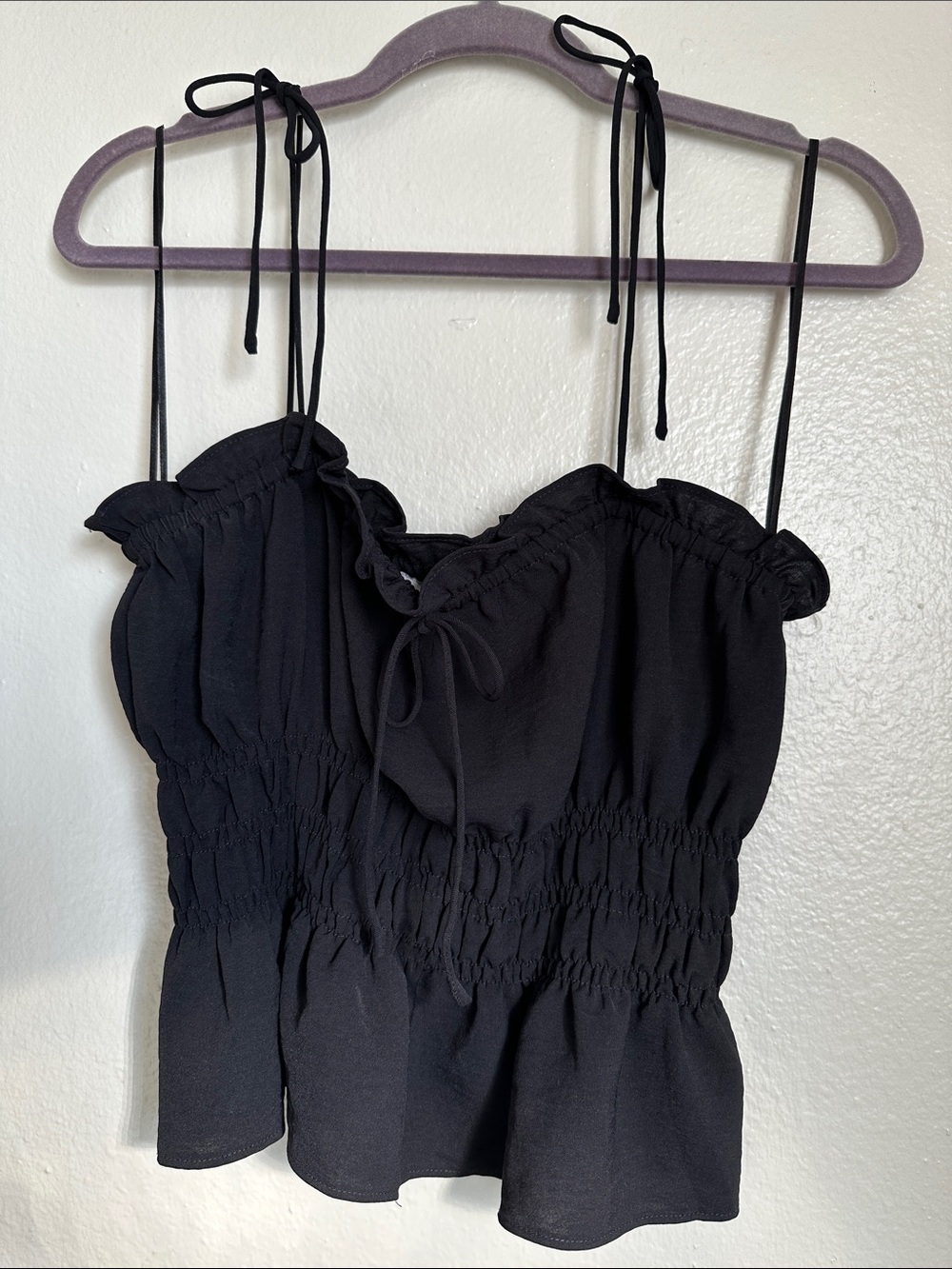 Topshop Black Smocked Tie-Strap Cami